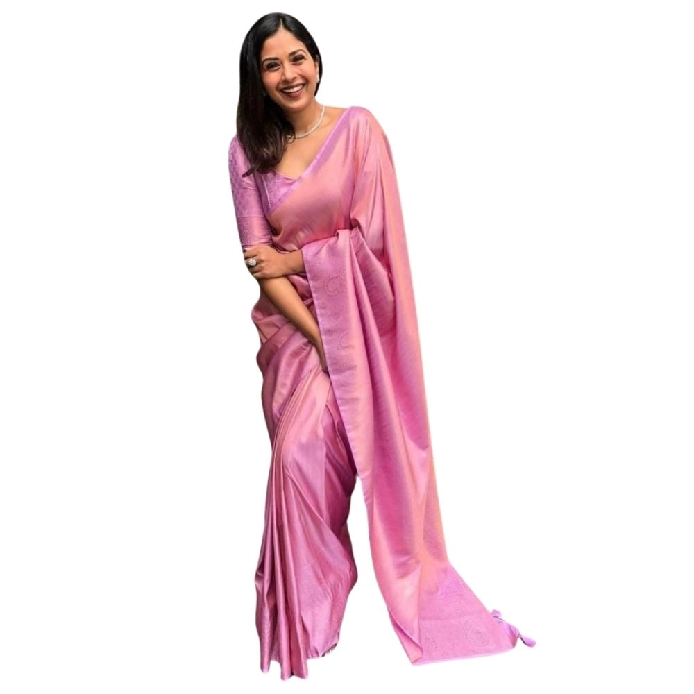 Women's Silk Printed Saree with Blouse – Pink