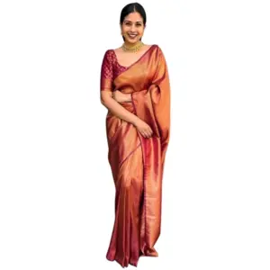 Women's Silk Printed Saree with Blouse – Maroon