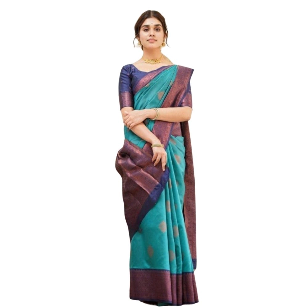 Women's Silk Printed Saree with Blouse – Rama
