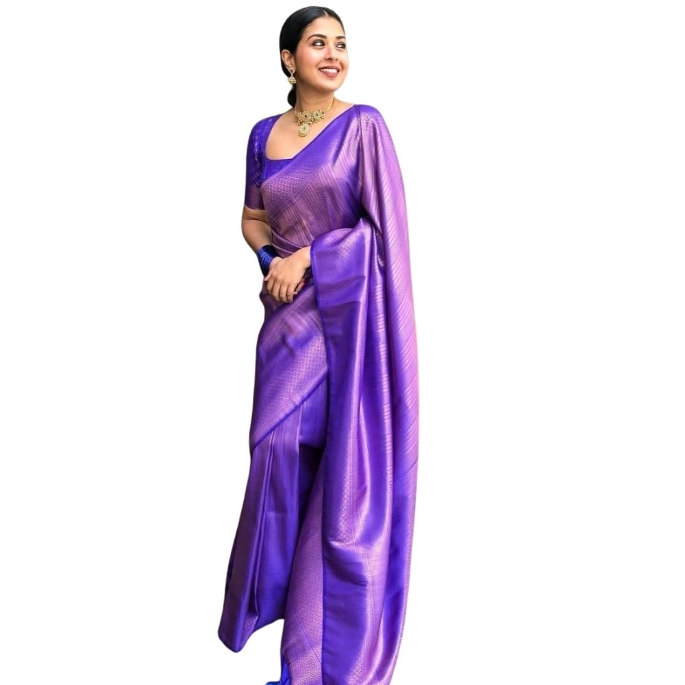 Women's Silk Printed Saree with Blouse – Blue