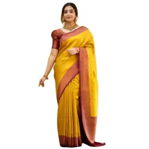 Women's Silk Printed Saree with Blouse – Yellow