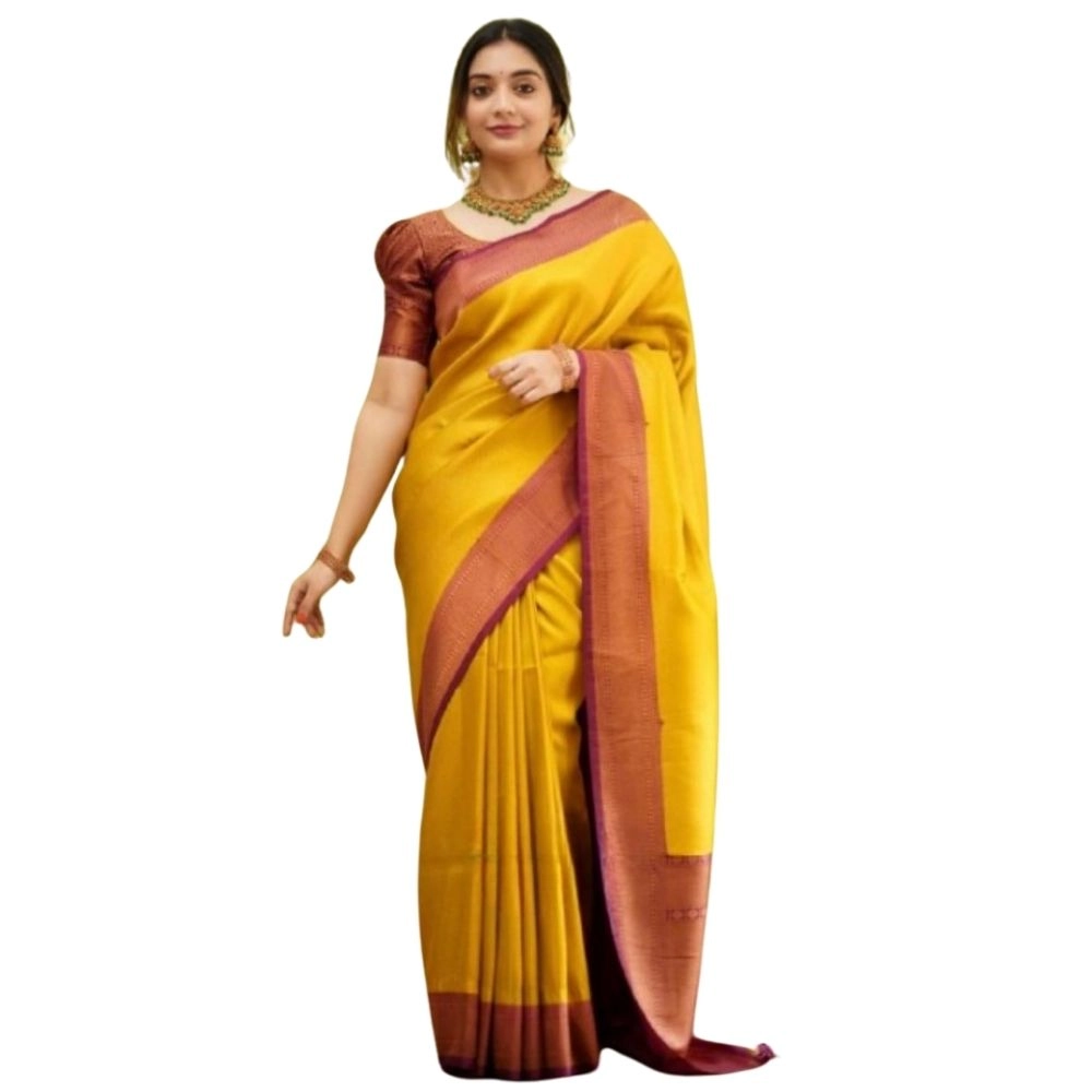 Women's Silk Printed Saree with Blouse – Yellow