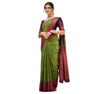 Women's Silk Printed Saree with Blouse – Green