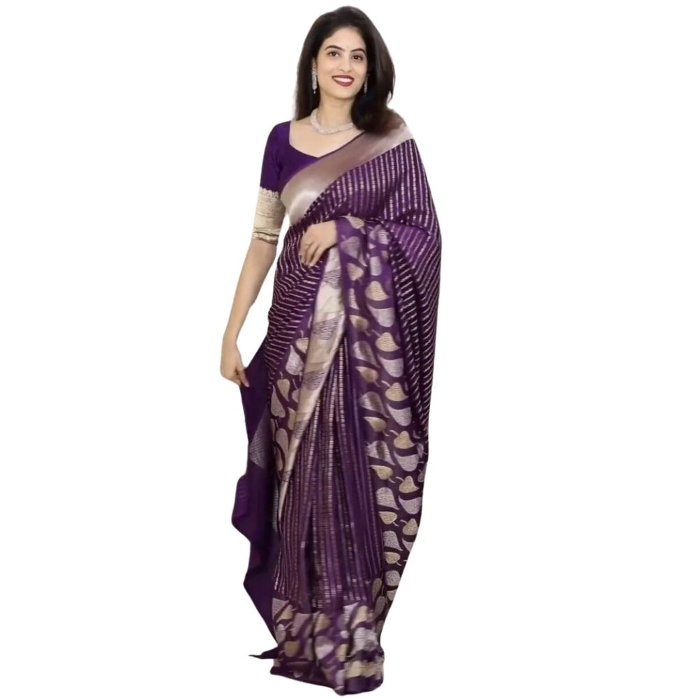 Women's Silk Printed Saree with Blouse – Purple