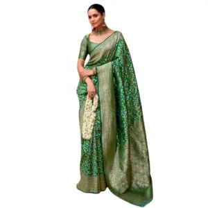Women's Silk Printed Saree with Blouse – Green
