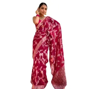 Women's Silk Printed Saree with Blouse – Pink