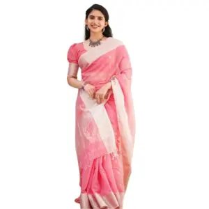 Women's Cotton Printed Saree with Blouse – Pink