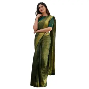 Women's Silk Printed Saree with Blouse – Green