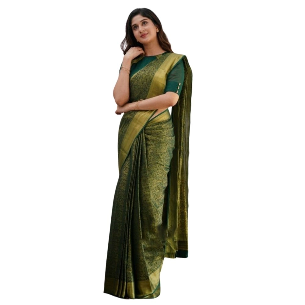 Women's Silk Printed Saree with Blouse – Green