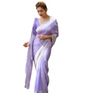 Women's Cotton Printed Saree with Blouse – Lavender