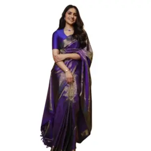Women's Silk Printed Saree with Blouse – Purple