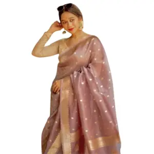 Women's Cotton Printed Saree with Blouse – Rose Gold