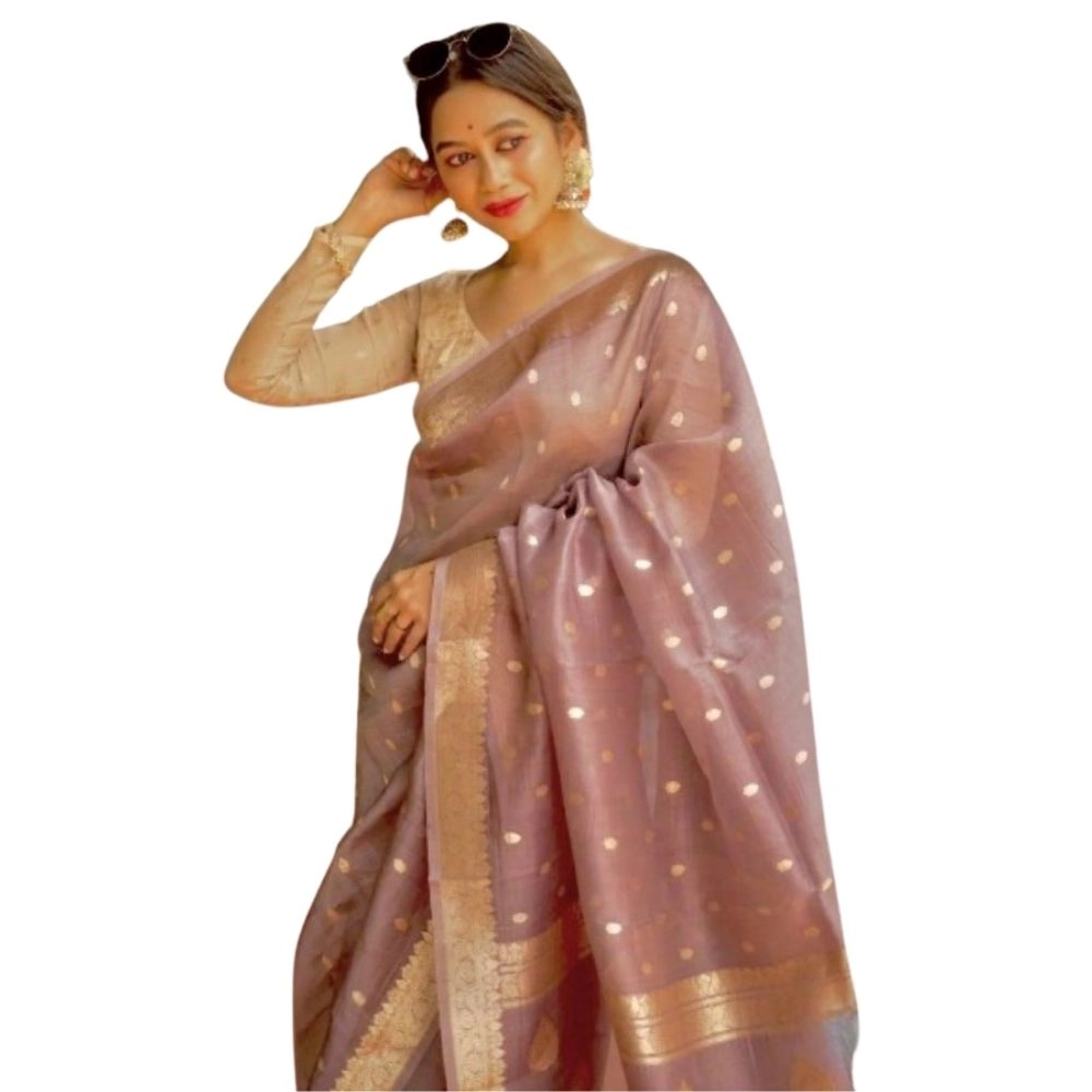 Women's Cotton Printed Saree with Blouse – Rose Gold