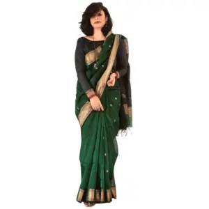 Women's Silk Printed Saree with Blouse – Dark Green