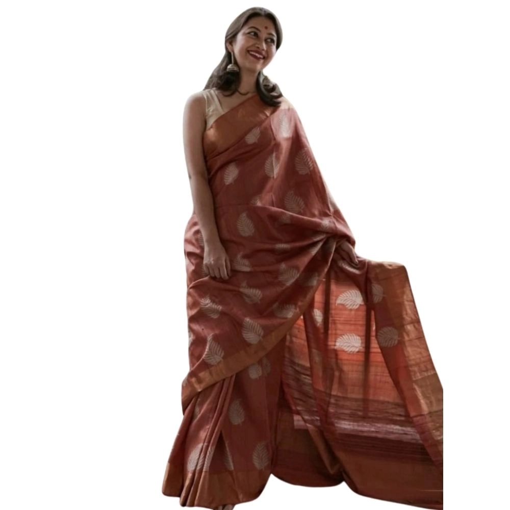 Women's Silk Printed Saree with Blouse – Maroon
