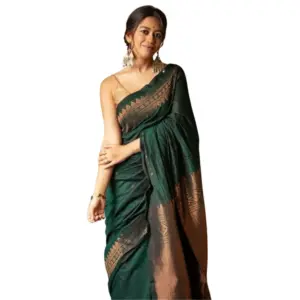 Women's Silk Printed Saree with Blouse – Green