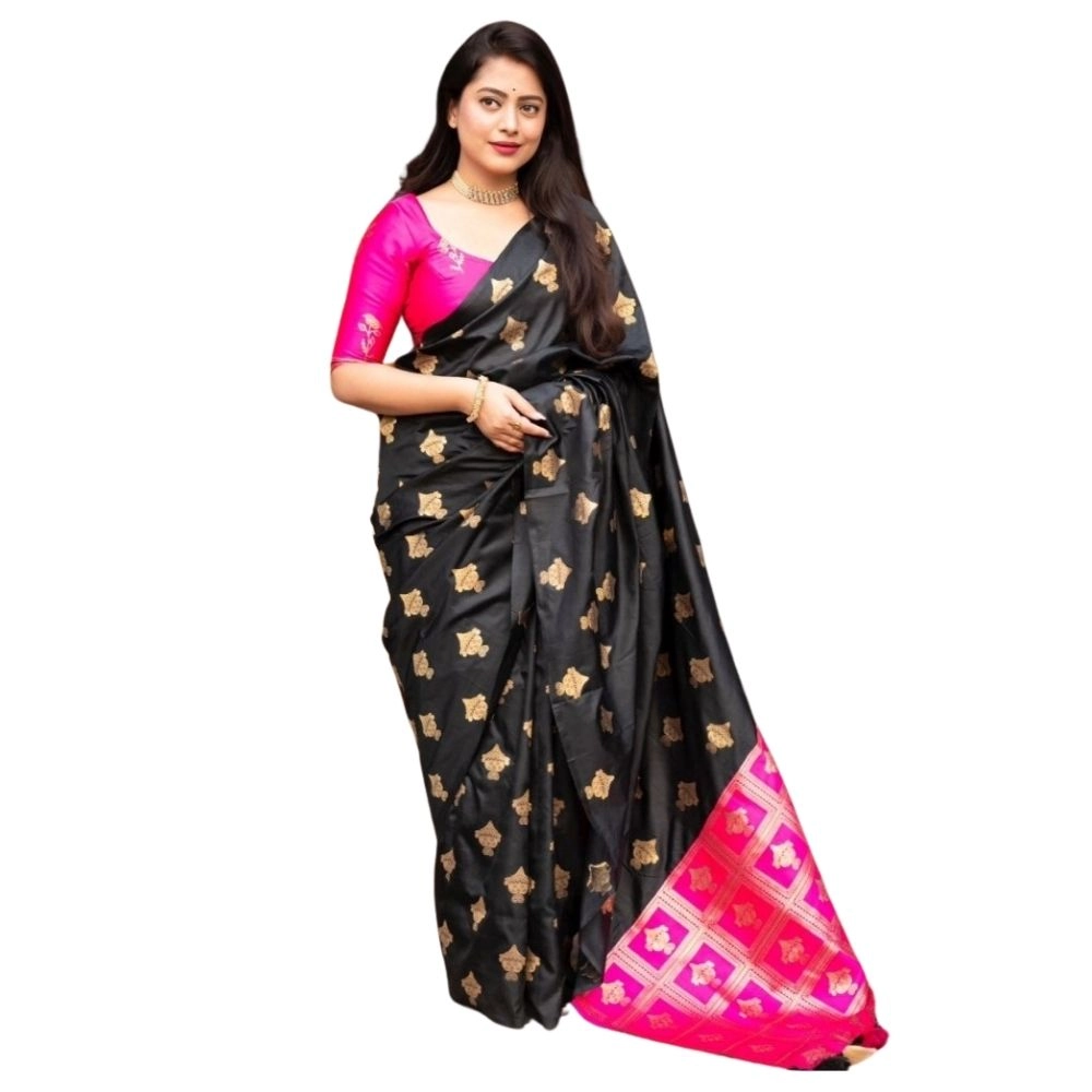 Women's Silk Printed Saree with Blouse – Pink