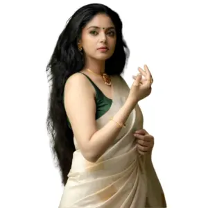 Women's Silk Printed Saree with Blouse – Off White