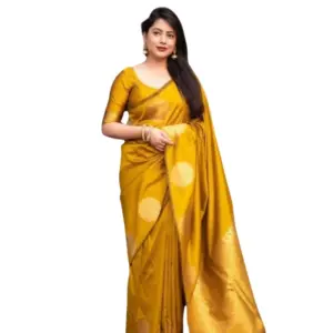 Women's Silk Printed Saree with Blouse – Yellow