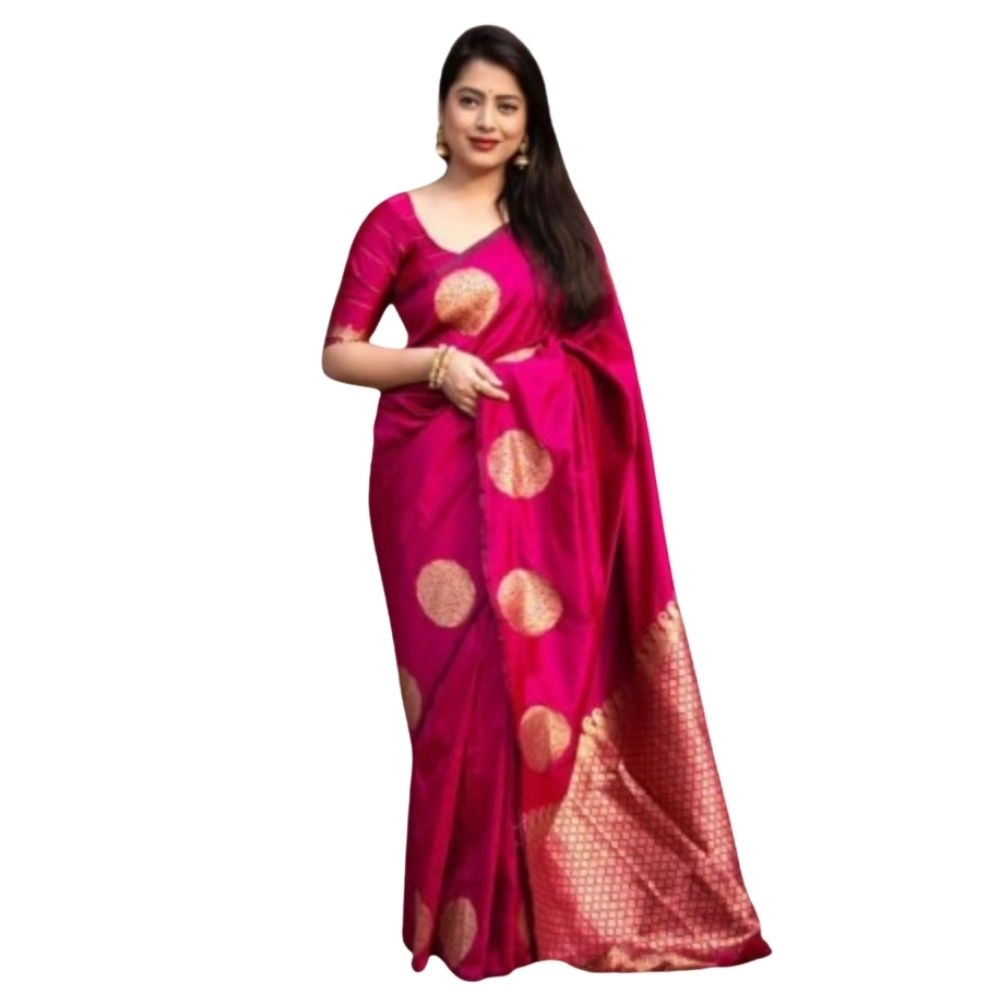 Women's Silk Printed Saree with Blouse – Pink