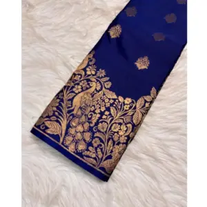 Women's Silk Printed Saree with Blouse – Royal Blue