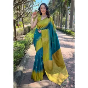 Women's Silk Printed Saree with Blouse – Rama