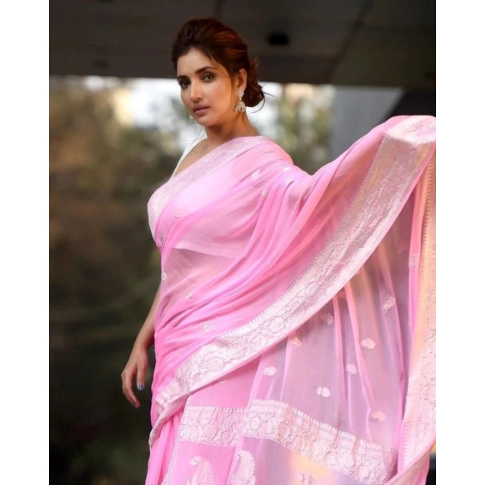 Women's Cotton Printed Saree with Blouse – Pink