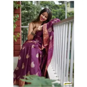 Women's Silk Printed Saree with Blouse – Purple