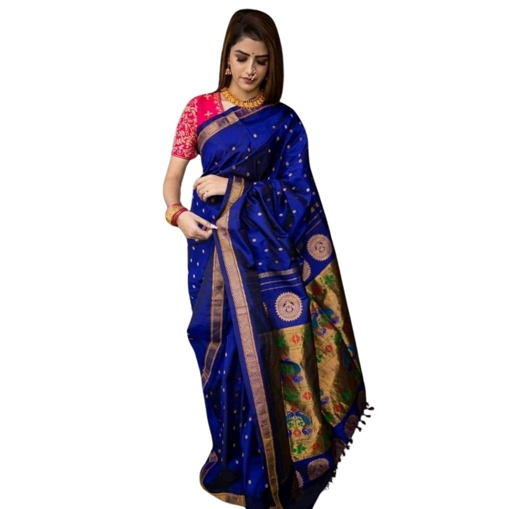 Women's Silk Printed Saree with Blouse – Blue