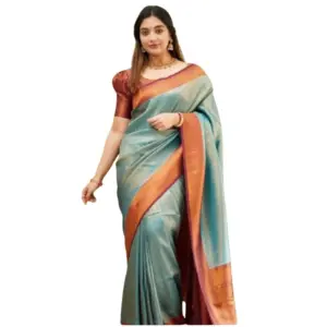 Women's Silk Printed Saree with Blouse – Rama