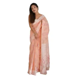 Women's Cotton Printed Saree with Blouse – Peach