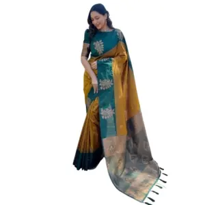 Women's Silk Printed Saree with Blouse – Yellow