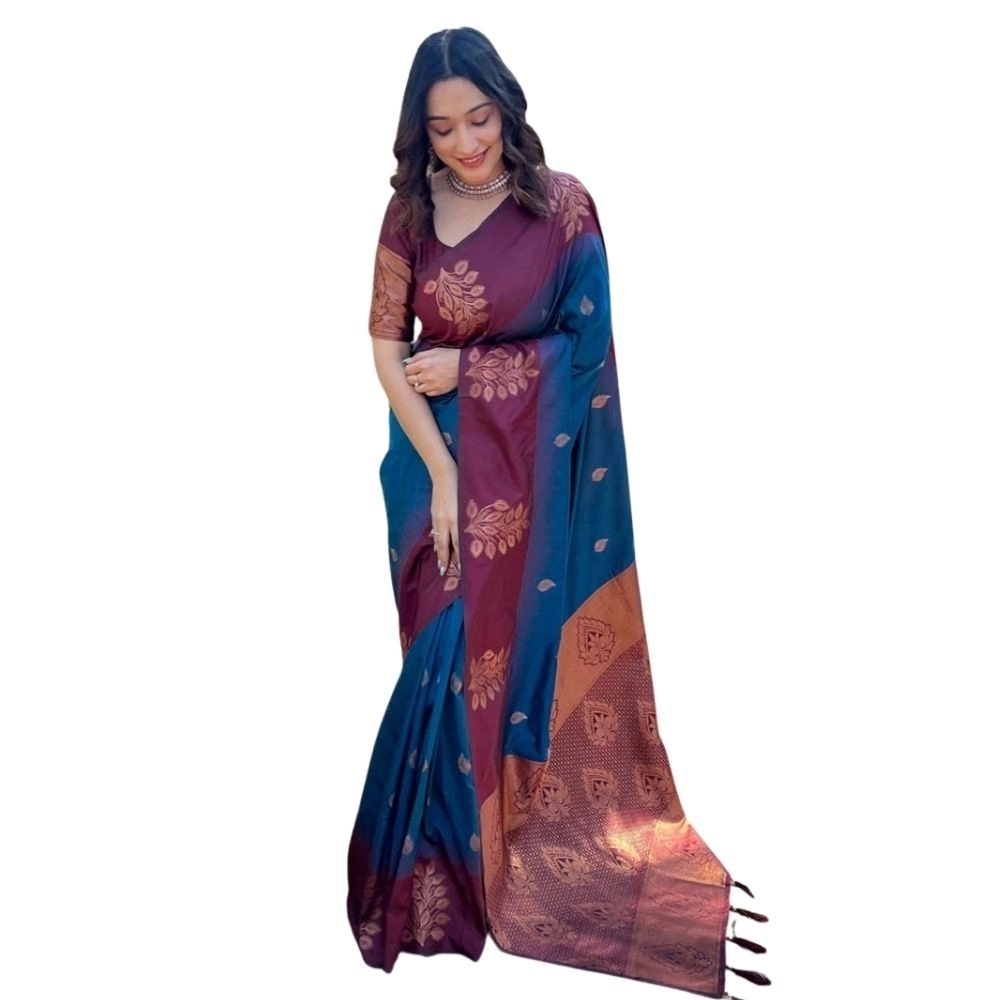Women's Silk Printed Saree with Blouse – Blue