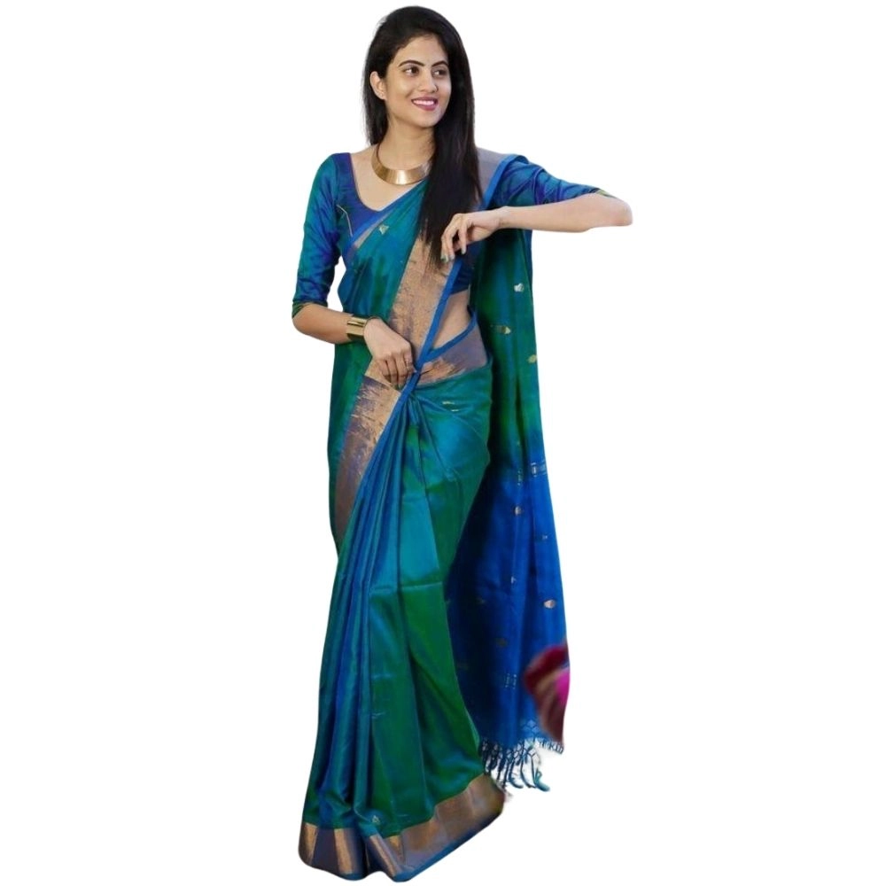 Women's Silk Printed Saree with Blouse – Blue