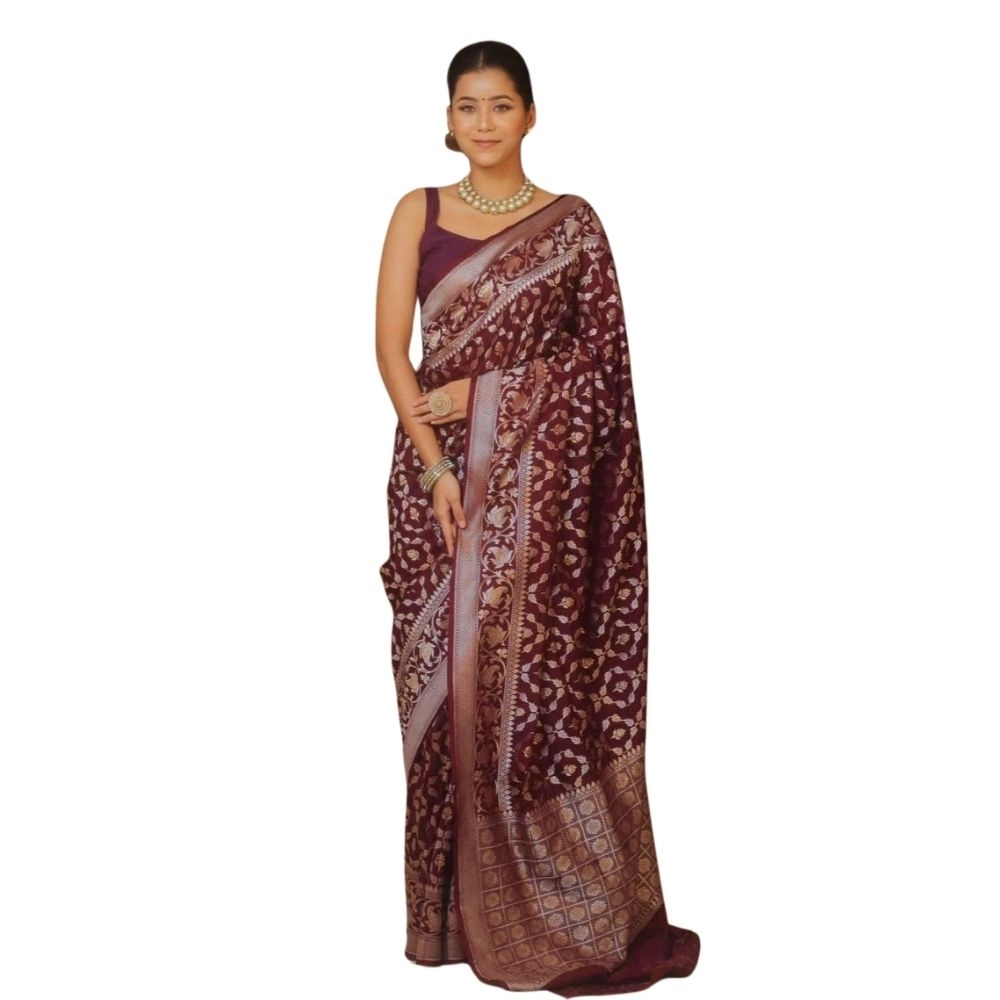 Women's Silk Printed Saree with Blouse – Maroon