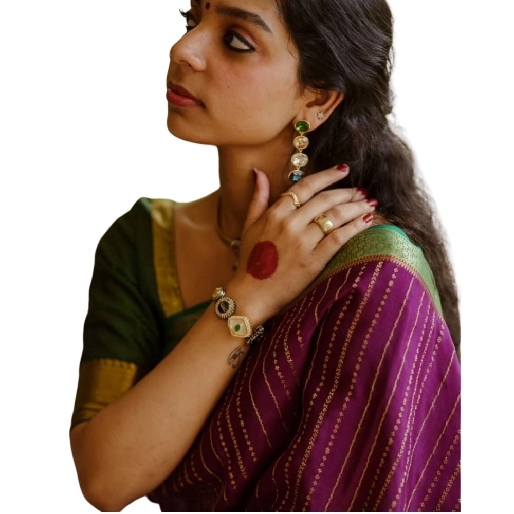 Women's Silk Printed Saree with Blouse – Wine