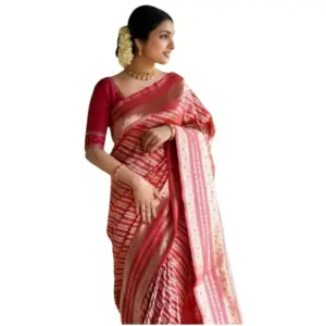 Women's Silk Printed Saree with Blouse – Pink