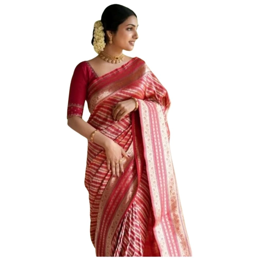 Women's Silk Printed Saree with Blouse – Pink
