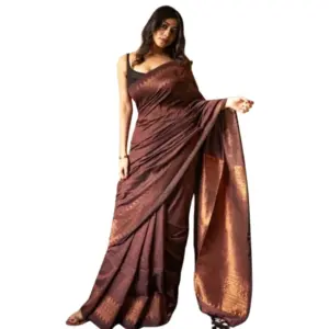 Women's Silk Printed Saree with Blouse – Coffee