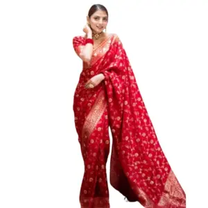 Women's Silk Printed Saree with Blouse – Red