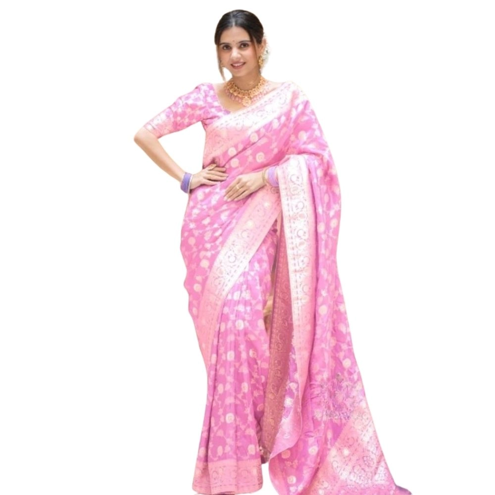 Women's Silk Printed Saree with Blouse – Pink