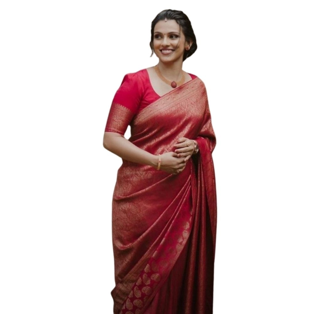 Women's Silk Printed Saree with Blouse – Red