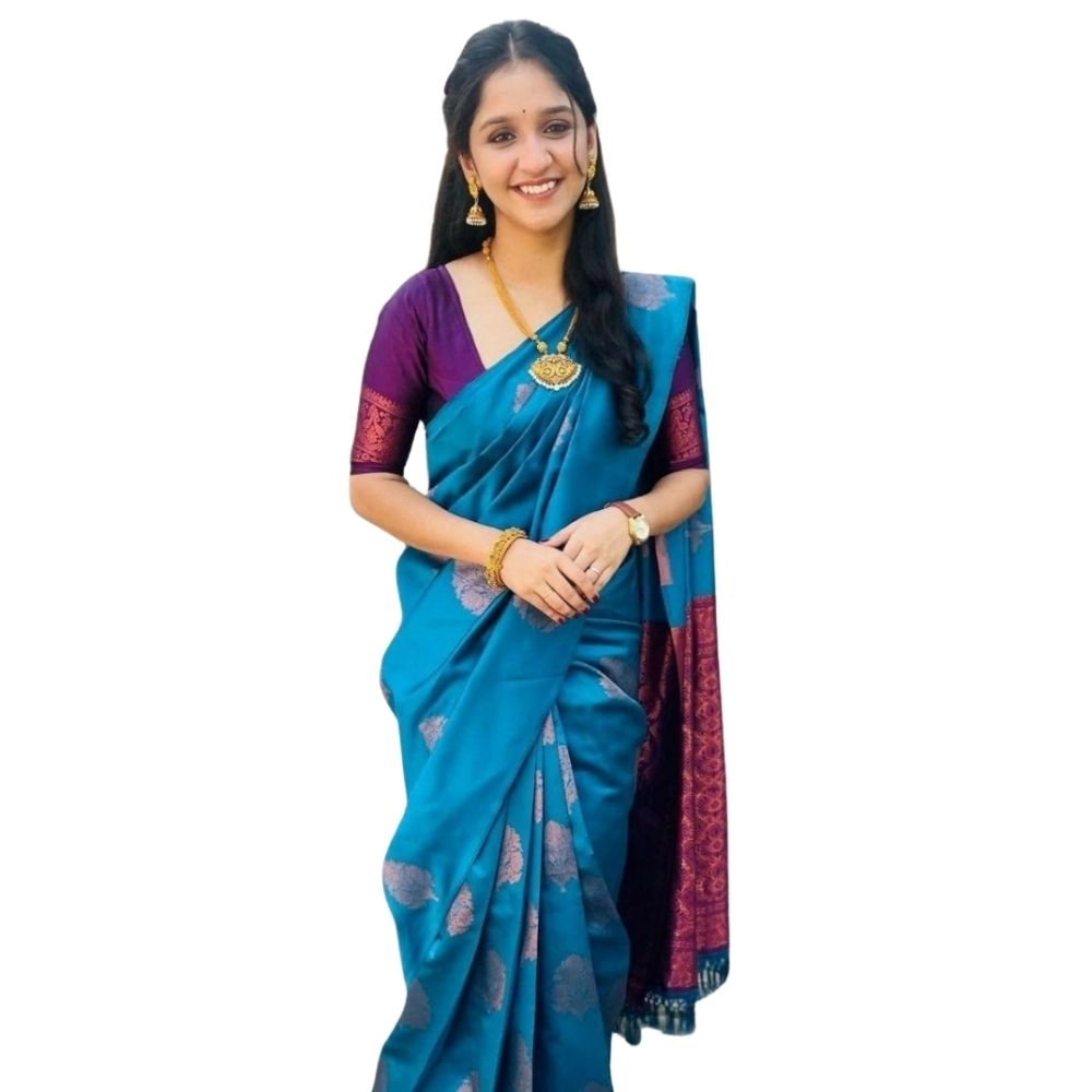Women's Silk Printed Saree with Blouse – Rama