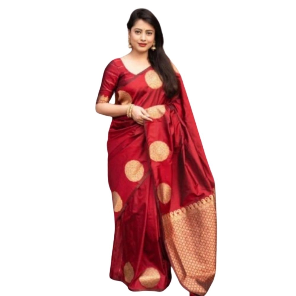 Women's Silk Printed Saree with Blouse – Red