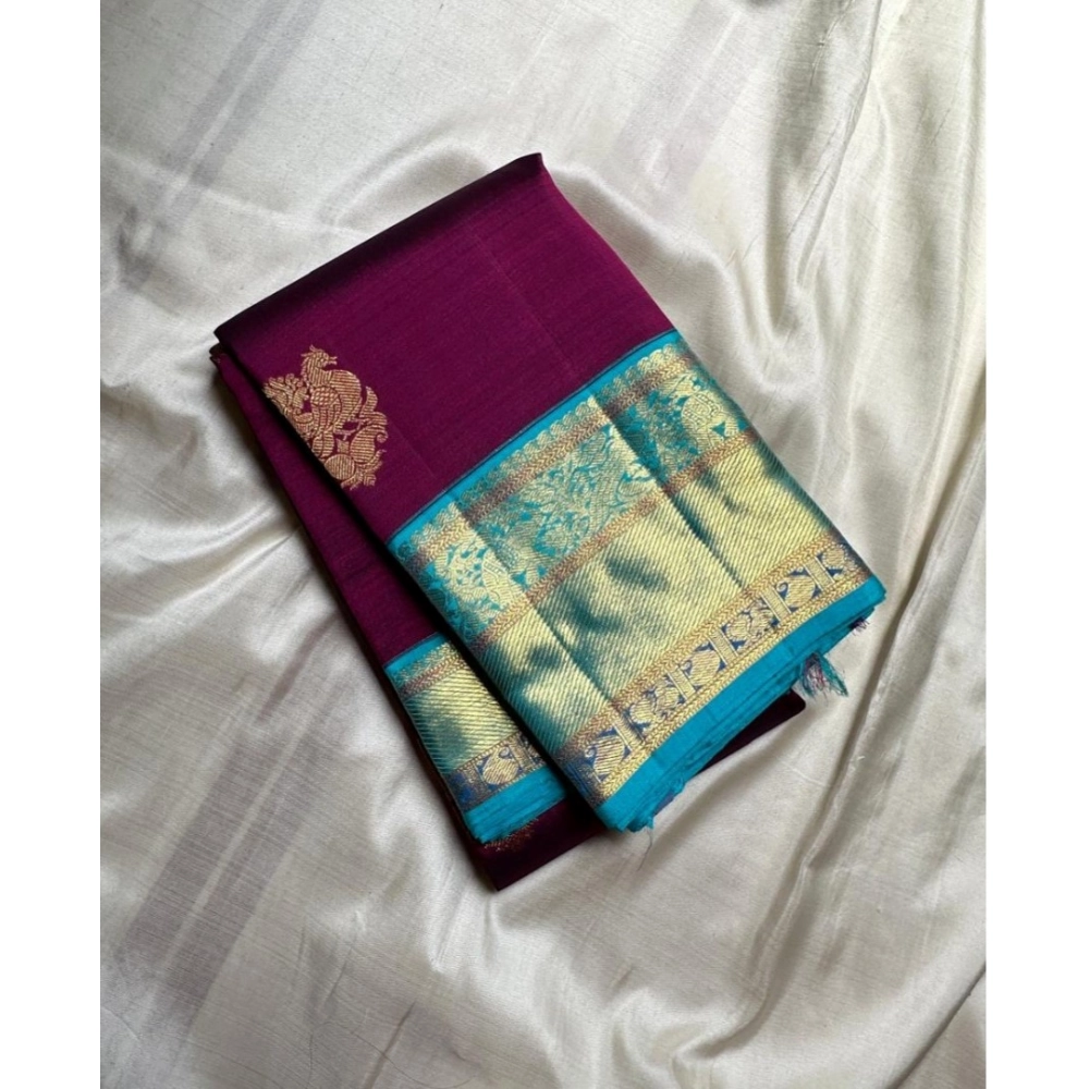 Women's Silk Printed Saree with Blouse – Wine