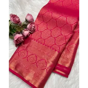 Women's Silk Printed Saree with Blouse – Rani Pink