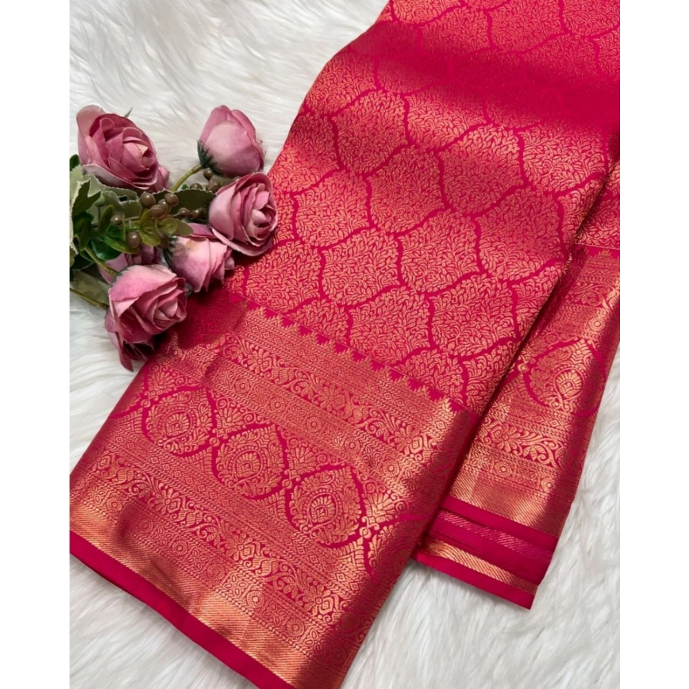 Women's Silk Printed Saree with Blouse – Rani Pink