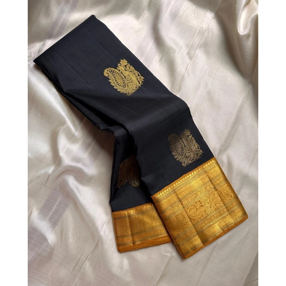 Women's Silk Printed Saree with Blouse – Black