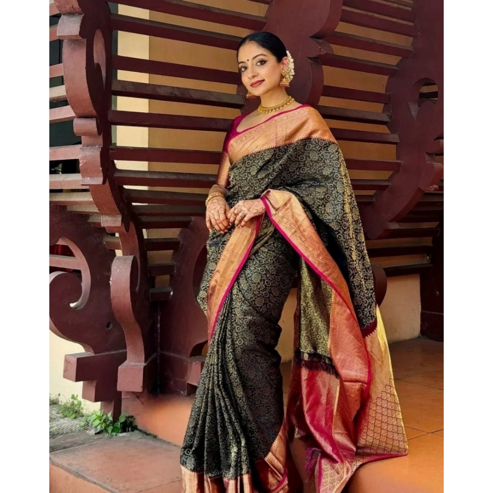 Women's Silk Printed Saree with Blouse – Green