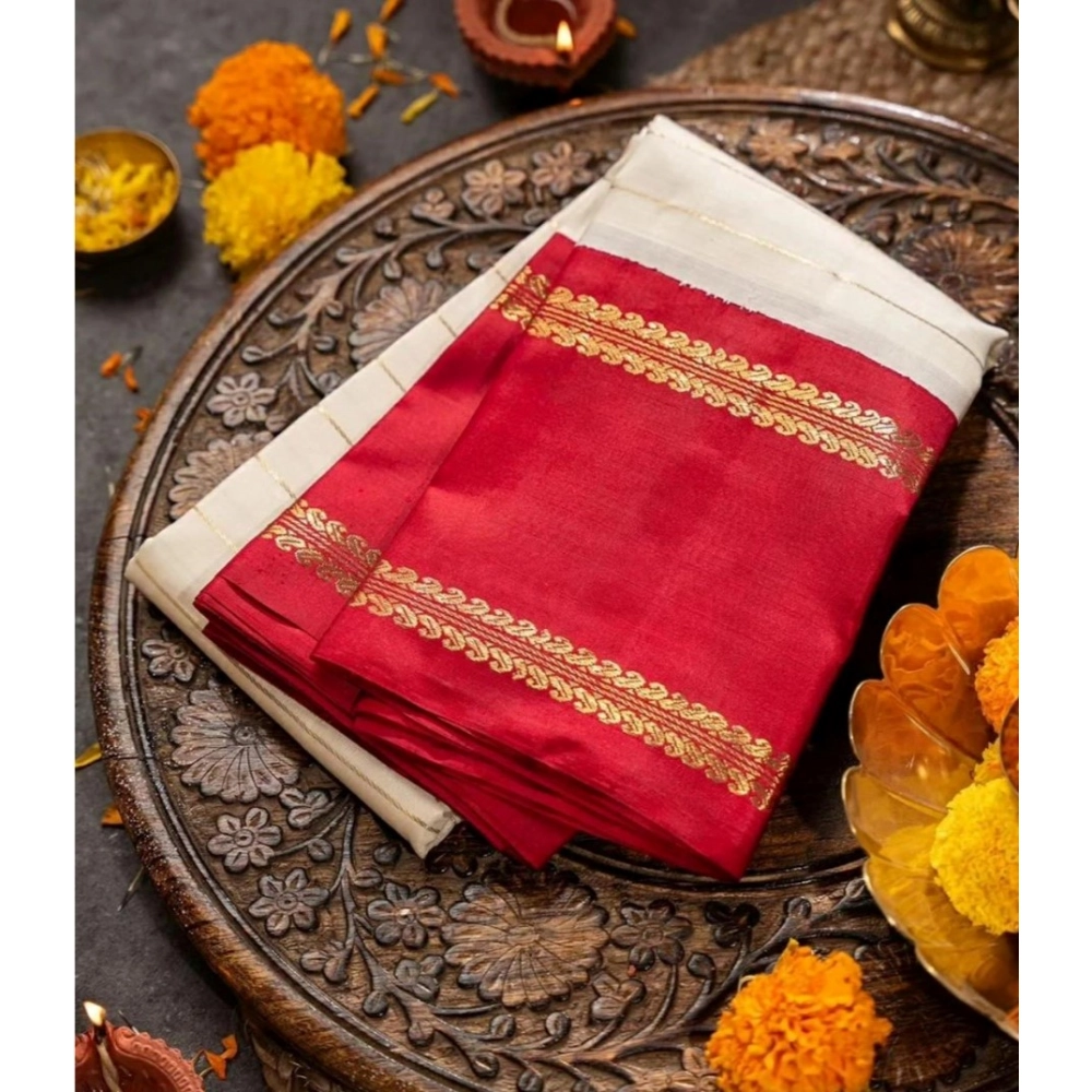 Women's Silk Printed Saree with Blouse – Off White